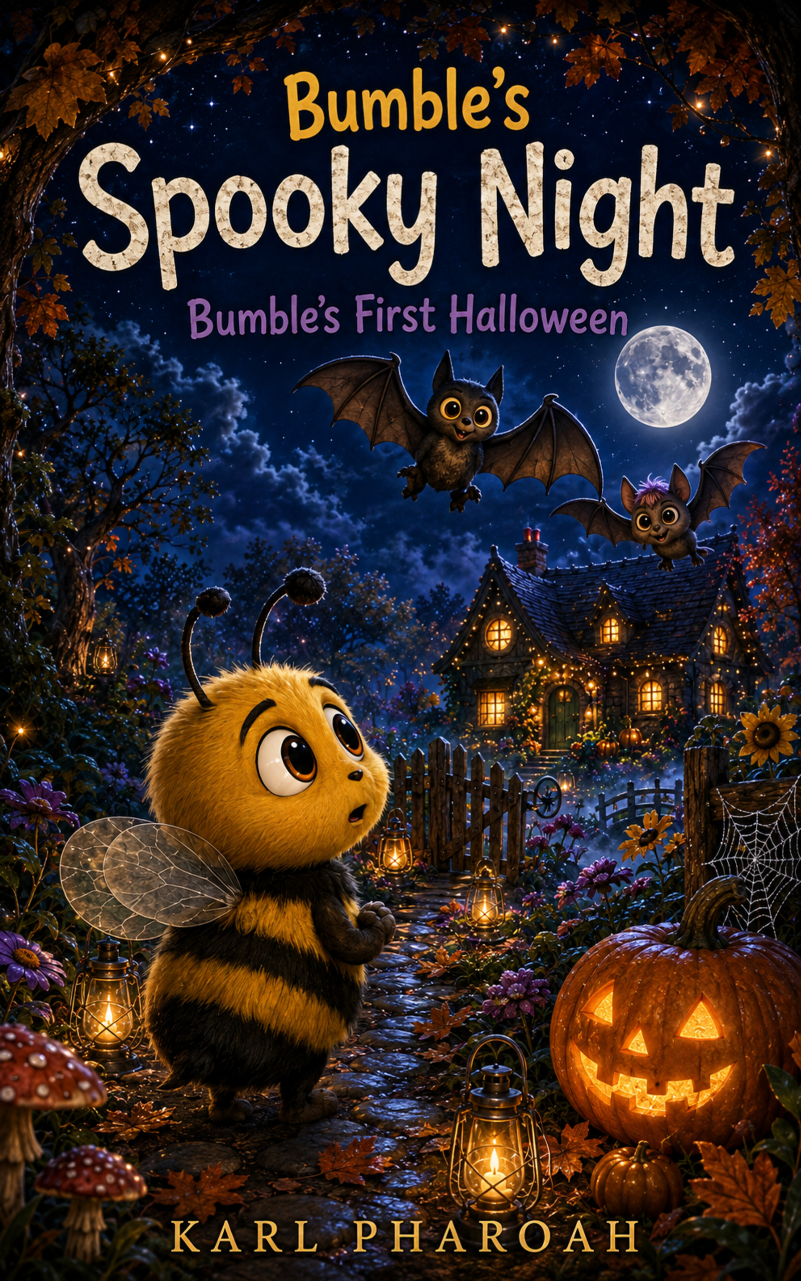 Bumble’s Spooky Night book cover — Bumble the bee’s first Halloween in an illustrated children’s story